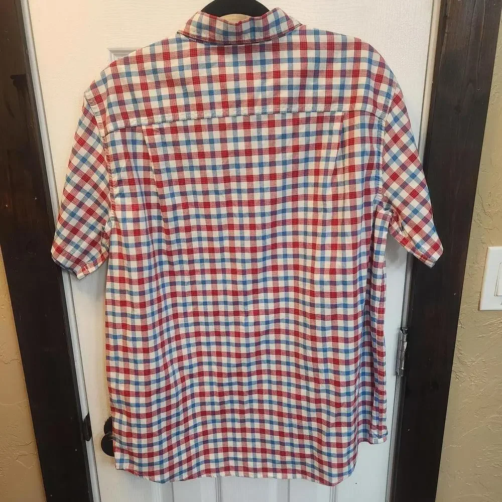 Walls Men's Short-Sleeve Checkered Plaid Button Up Shirt -Size Large